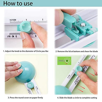 Circle Cutter, Rotary Circle Cutter Tool, Cut Circle Diameter 4'' to 12.5'' | Adjustable Circle Cutters with 3 Blades, Compass Circle Cutter for Crafts, Circular Cutting Tool, Easy to Use, Smooth Cutting - color: Green