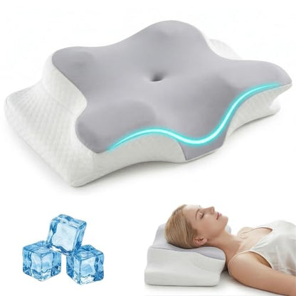 Cervical Memory Foam Pillow Neck Pain Cooling Ergonomic Orthopedic Support - color: White