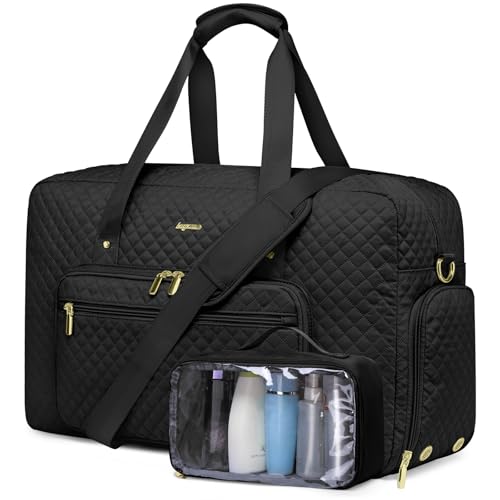 Large Travel Duffle Bag for Women: Carry On Weekender Bags for Womens with Shoe Compartment Overnight Duffel Bags with Wet Toiletry Pocket for Weekend Gym Hospital Bag for Labor and Delivery (Black) - color: Black, size: Large