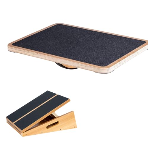 StrongTek Slant Board & Balance Board Set – Wooden Incline Board with Adjustable Angles + Rocker Board for Core Strength, Stability, Stretching, Squats, and Rehab Training