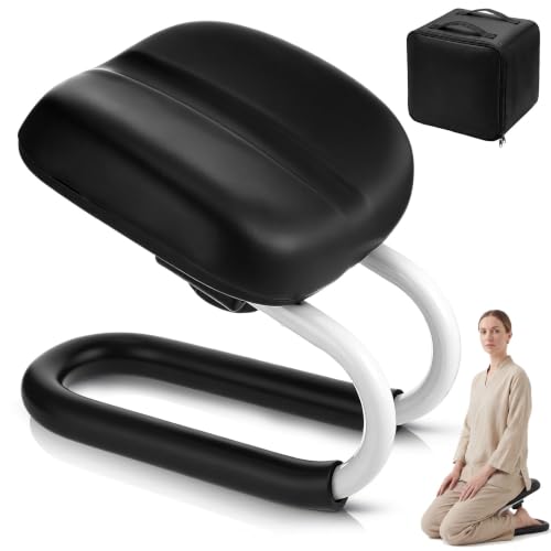 SiliFine Meditation Bench with Carrying Bag, 3 Level Adjustable Metal Meditation Stool, Non-Slip Prayer Kneeling Stool with Cushion, Ergonomic Prayer Chair for Meditations Yoga(Black) - color: Black