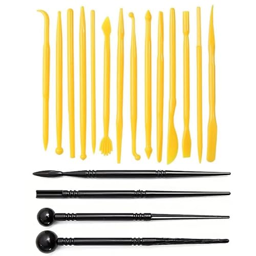 18Pcs Clay Sculpting Tool Set, Yellow Plastic Modeling Tools & Black Dual-Ended Ball Stylus Tools, Professional Pottery Carving Kit for Air Dry Clay, Polymer Clay, Ceramic & DIY Crafts - color: yellow