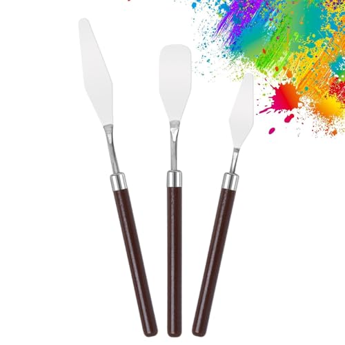 Palette Knife Set, 3Pcs Stainless Steel Painting Knife with Wood Handle, Metal Artist Knife for Oil, Canvas, Acrylic Painting, Spatula Pallet Knife for Color Mixing,Spreading - color: 3pcs Palette Knife