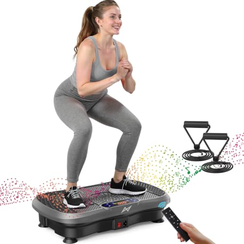 AXV Vibration Plate Fitness Platform Exercise Machine Body Vibrating Board | Curved Design Powerful 200W Bluetooth Oscillating Shake Plate for Lymphatic Drainage Recovery Whole Body Toning With Handles - color: BT.PRO.GRAY