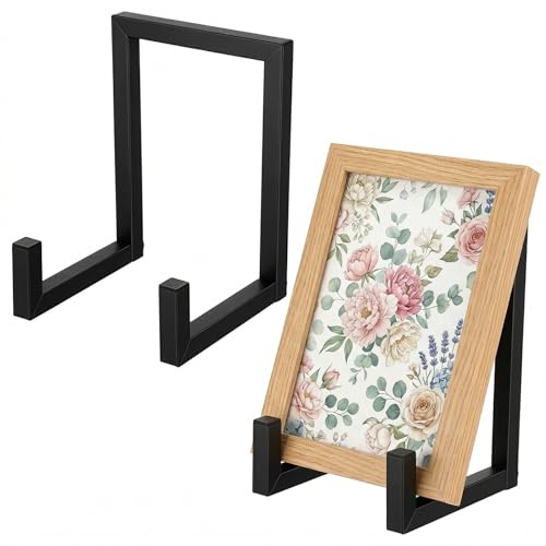 2 Pack 8 Inch Metal Plate Stands for Display Large Frame Holder Stand for Vinyl Records, Pictures, Books, Platters, Artworks, Black Industrial Tabletop Easels