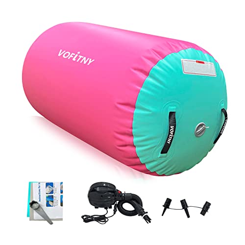 VOFiTNY Inflatable Gymnastics Air mat Tumbling Track for Home | Tumble Track Air Barrel Octagon Roller Mat With Pump for Gym - color: Pink/Mint, size: 4'l x 2.5'd