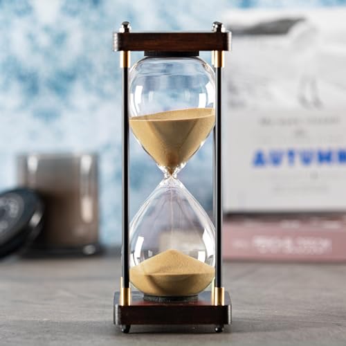 SAMLONG Large Hourglass Timer 60 Minute, Decorative Wood Sand Timer, Golden | 1 Hour Metal Sand Clock, Modern Office Home Décor - color: Golden Sand