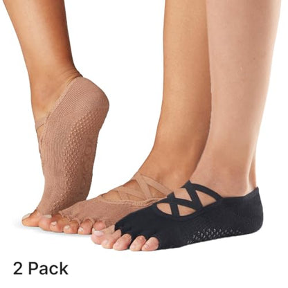 toesox Bellarina Grip Socks for Women, Half-Toe - color: Black & Nude, size: Small