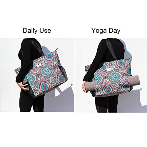 ESVAN Yoga Mat Bag Yoga Tote Carrier Shoulder Bag Carryall Tote for Office,Yoga,Pilates,Travel,Beach and Gym - color: E Bohemian Teal