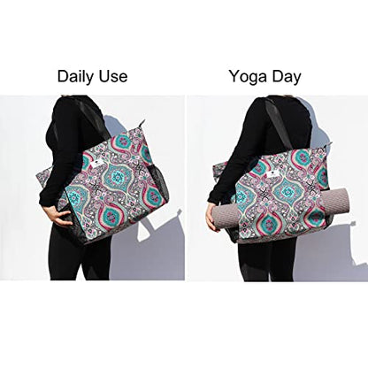 ESVAN Yoga Mat Bag Yoga Tote Carrier Shoulder Bag Carryall Tote for Office,Yoga,Pilates,Travel,Beach and Gym - color: E Bohemian Teal