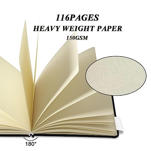 5" x 5" Hardcover Sketch Book,58 Sheets Small Mixed Media Pocket Sketch Pad | PU Cover,150 GSM Acid Free Artist Drawing Paper,Travel Journal Blank Notebook for Adults Sketching,Illustration.Black - color: 150gsm PU-black