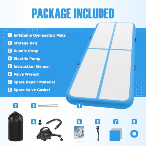 Inflatable Gymnastics Mat Air Tumble Track Tumbling Mats with Pump - color: Blue, size: 10ft*3.3ft*4inch(3m*1m*10cm)