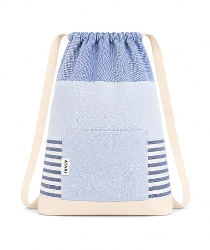 ATANI Turkish Beach Towel, Converts to a Bag, Oversized 100% Cotton Bath Towels Lightweight Quick-Dry Beach Blanket for Travel, Picnic, Camping, Yoga and Pool (Blue, 71 inc x 39 inc) - color: Blue, size: 71 inc x 39 inc