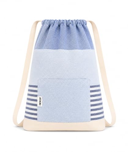 ATANI Turkish Beach Towel, Converts to a Bag, Oversized 100% Cotton Bath Towels Lightweight Quick-Dry Beach Blanket for Travel, Picnic, Camping, Yoga and Pool (Blue, 71 inc x 39 inc) - color: Blue, size: 71 inc x 39 inc