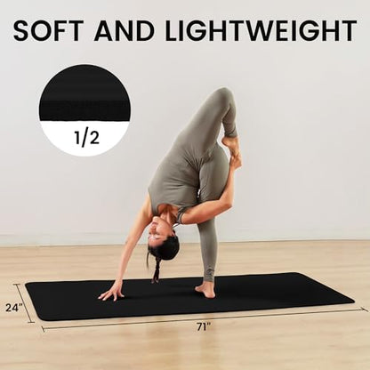 Fitvids Yoga Mat, 1/2-Inch Extra Thick High Density Exercise Mat, Anti-Tear Exercise Yoga Mat with Carrying Strap, Suitable for Various Yoga Exercises - color: Midnight