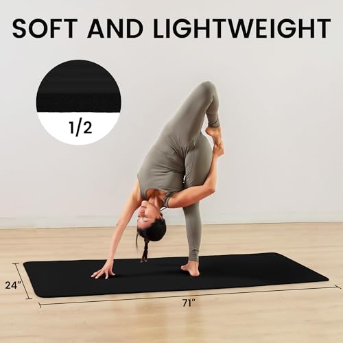 Fitvids Yoga Mat, 1/2-Inch Extra Thick High Density Exercise Mat, Anti-Tear Exercise Yoga Mat with Carrying Strap, Suitable for Various Yoga Exercises - color: Midnight