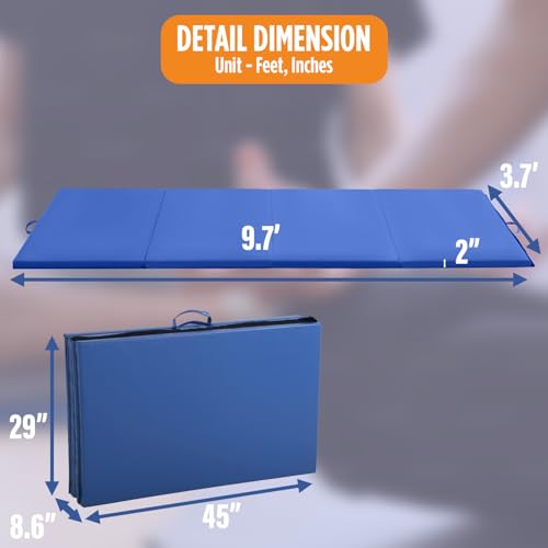 Gymnastics Mats Foldable Tumbling Mats Portable Gymnastics Exercise Mat Thick Gymnastics Tumbling Mats Pad Home Exercise Panel Mat With Carrying Handles - color: Blue, size: 4 ft W x 10 ft L