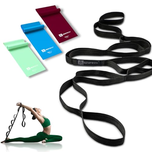 A AZURELIFE Flat Resistance Band Set (3 Pieces Total) Exercise Bands and Premium Durable Stretch Strap with Loops
