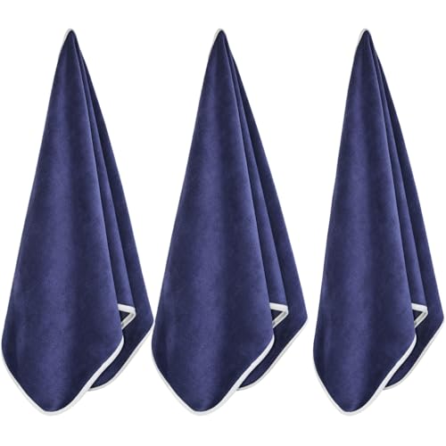 Microfiber Gym Towels Bigger Size Super Soft for Exercise Fitness, Sports | Highly Absorbent Workout Towel, 380-GSM 15 x 31-Inch Quick-Drying Yoga Towels (3 Pack, Pure Navy blue) - color: Pure Navy Blue, size: 3P-15x31 inches