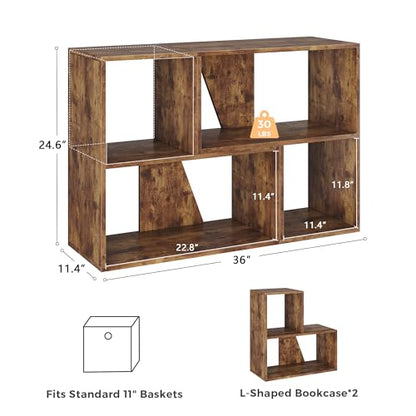 MapleGrace 6 Cube Storage Organizer, Wooden Storage Shelves Bookcase with Back Panels, Stackable Display Bookshelf for Living Room, Bedroom, Study, Hallway, Rustic Brown
