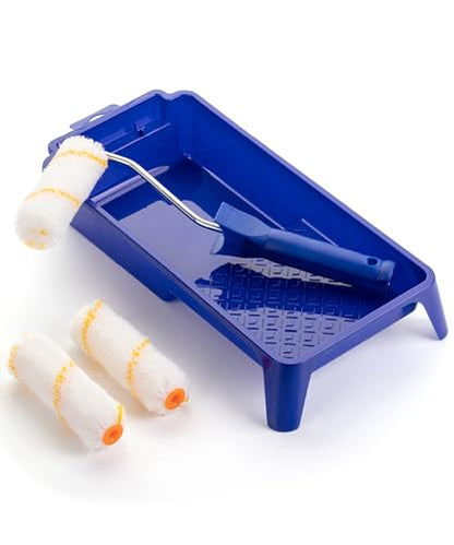 Bates- Paint Tray Set, Paint Roller Kit, 5 pcs, 4 Inch Blue Tray & Frame, Small Paint Roller Set for House Painting Supplies - style: Blue Microfiber 4", 5 pcs