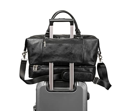 Kinmac Travel Duffel Bag,Sports Gym Yoga Duffel Bag Weekender Overnight Totes Bag (Black PU) - color: Black PU