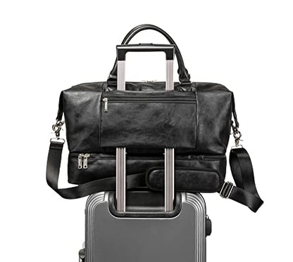 Kinmac Travel Duffel Bag,Sports Gym Yoga Duffel Bag Weekender Overnight Totes Bag (Black PU) - color: Black PU