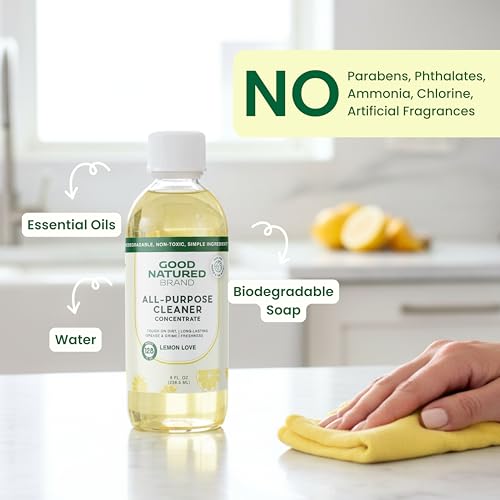 Good Natured Brand All-Purpose Cleaner Concentrate | 8oz makes 128oz | Lemon Essential Oil | 16X Concentrated Natural Multi-Surface Cleaner - size: 8 Fl Oz