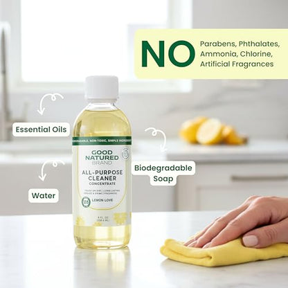 Good Natured Brand All-Purpose Cleaner Concentrate | 8oz makes 128oz | Lemon Essential Oil | 16X Concentrated Natural Multi-Surface Cleaner - size: 8 Fl Oz