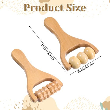 2 PCS Wooden Massage Roller, Wood Bead Massage Tools, Manual Wooden Muscle Foot Roller Massage for Leg Thigh Arm Body Muscle Tissue Pain Relief
