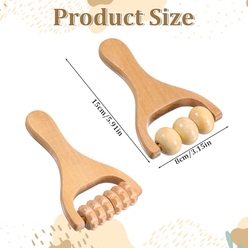 2 PCS Wooden Massage Roller, Wood Bead Massage Tools, Manual Wooden Muscle Foot Roller Massage for Leg Thigh Arm Body Muscle Tissue Pain Relief