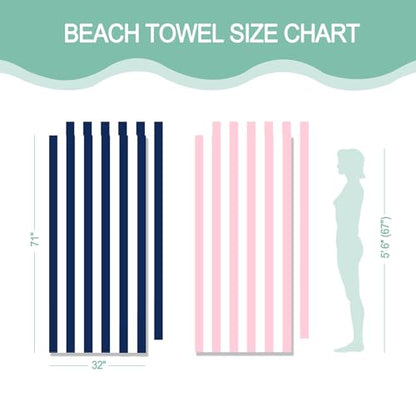 Eunzel 2 Pack Microfiber Beach Towel, Quick Dry Travel Towel Large Sand Free Towel for Beach, Camping, Swim Pool, Gym, Sports& Yoga 71"x32", Stripe Navy & Pink - color: Stripe Navy & Pink