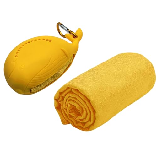 FANCAME Quick Dry Towel with Whale Silicone Sleeve Microfiber Sports Travel Towel Soft Breathable Cooling Towel Absorbent Compact Beach Towels,Suitable for Gym,Camping and Yoga (Orange, 15‘’x 15") - color: Orange, size: 15‘’x 15"