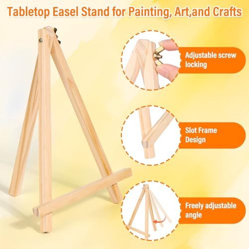 Canvas Boards with Easel for Painting 6 Pack 8 x 10 Inch Small Canvases Panels with Pine Easels Beginner PaintingKit for Acrylic Oil Watercolor Crafts Sip and Paint Art Party - style: Canvas and Easel 12