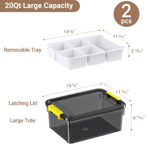 40Qt Stackable Storage Bins with Lids Trays Craft Box Organizers, 2Pack,GY | Clear Plastic Latching Boxes Organizers with Dividers Portable Containers for Arts & Crafts, Home Office Classroom Car Trunk - color: Clear Grey, size: 20QT-2Pack