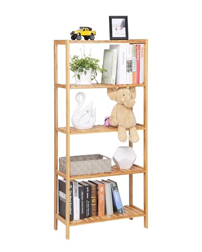 SONGMICS 5-Tier Bamboo Shelf, Freestanding Bathroom Storage Rack - color: Light Bamboo, size: 5 Tiers (10.2"D x 23.6"W x 51.2"H)