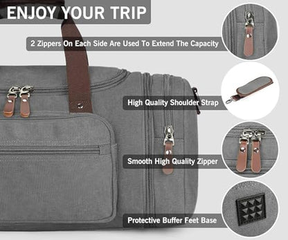 Sechunk Duffle Bag Canvas Large Outdoor Shoulder Bag Overnight Handbag Travel Tote Luggage Weekender Bag - color: grey
