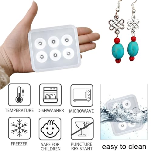 Bead Jewelry Molds with Hole for Epoxy Resin, Round Cabochon Jewelry Making Set, 6 Cavities, 2 Pack for Earrings Pendants Bracelets and Necklaces - color: Jewelry Silicone Molds ZH381