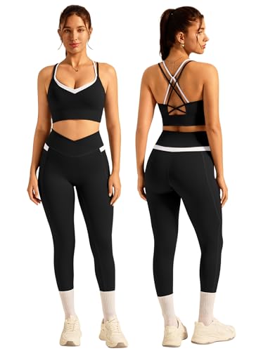 Workout Sets for Women 2 Piece Leggings Set Gym Sets Athletic Yoga Outfits - color: Black, size: Small