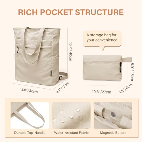 GOLF SUPAGS Foldaway Convertible Tote Backpack Lightweight Nylon Daypack for Women Men City Pack Versatile Backpack for Leisure Travel, Apricot - color: Apricot