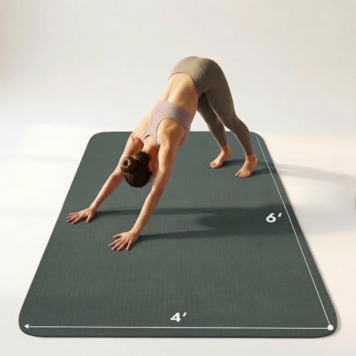 Large Yoga Mat 6'x 4'（72”x 48”）—1/4" &1/3" Extra Wide Exercise Mat 183cm x 122cm Large Exercise Mat Big Home Yoga Mat Pilates Mat,Non Slip,Thick,TPE Workout Mat,for Women & Men, Yoga, Pilates, Gym and Floor Workouts Pilates - color: Green-6mm