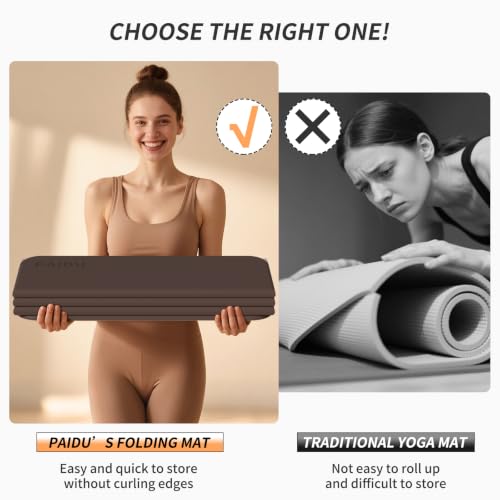 PAIDU Foldable Yoga Mat 10MM Thick SGS Certified TPE 75x26" Portable - color: Dark Brown & Beige