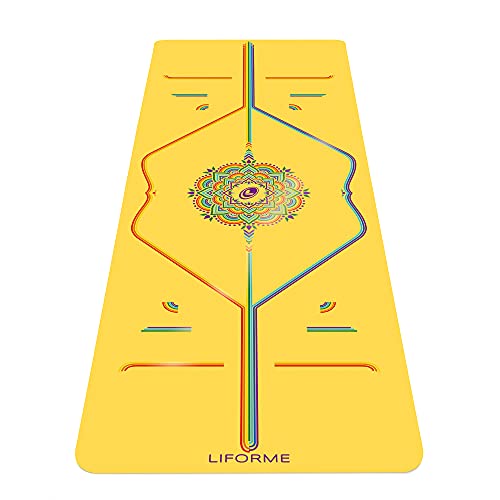 Liforme Travel Yoga Mat - Patented Alignment Design, Advanced Non-Slip Grip - color: Yellow