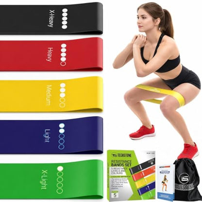 TechStone Resistance Bands Set – 5 Levels Loop Exercise Bands for Men & Women, Elastic Workout Bands for Home Gym, Training, Yoga & Fitness, Carry Bag Included - color: Multicoloured