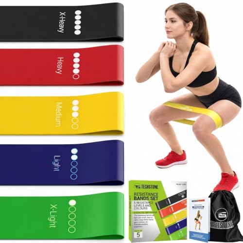 TechStone Resistance Bands Set – 5 Levels Loop Exercise Bands for Men & Women, Elastic Workout Bands for Home Gym, Training, Yoga & Fitness, Carry Bag Included - color: Multicoloured