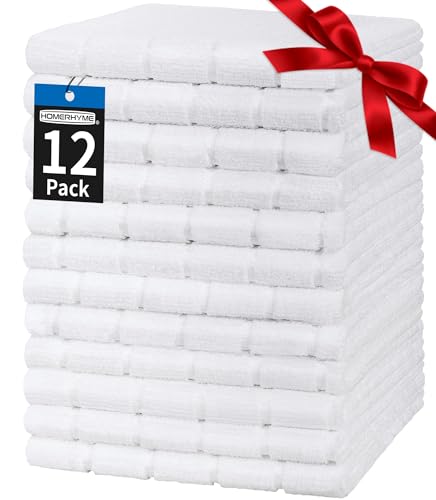Hand Towels, 12 Pack 25''*15'' White Microfiber Kitchen Bathroom Hand Towels, All-Purpose Quick Dry Lint Free Soft Absorbent Bulk Checkered Washcloth Bath Towels for Travel Gym Hotel - color: White, size: 12 Pack