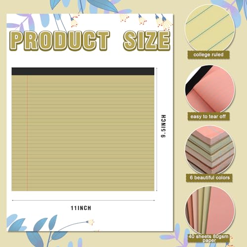 6 Pcs 11" x 9.5" Legal Pads College Ruled Notepad Landscape Notebook Horizontal Lined Notebook 80 Gsm Assorted Colors Paper Pastel Writing Pads for School Office, 40 Sheet (Stylish Color) - color: Stylish Color