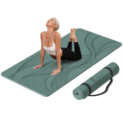 PAIDU Large Yoga Mat 72"x36"x10mm Non-Slip Exercise Mat for Home Gym Studio - color: Deepgreen