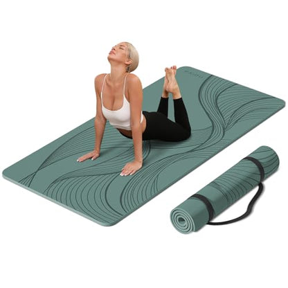 PAIDU Large Yoga Mat 72"x36"x10mm Non-Slip Exercise Mat for Home Gym Studio - color: Deepgreen