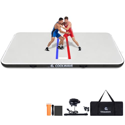 COOLWAVE Inflatable Wrestling Mat and Jiu Jitsu Mats for Home Gym or Outdoor Training, Great for BBJ, MMA, Martial Art, Grappling, Judo, Boxing, Yoga and More with Soft Landings and Good Bounce - color: Light Gray, size: 5FT